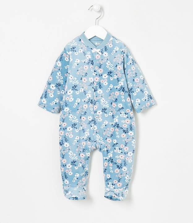 Mono Infantil en Plush Floral con Forro Malla - Talle 0 a 18 meses  Azul 1