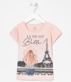 Blusa Infantil Estampa Menina com Torre Eiffel - Tam 5 a 14 anos