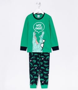 Pijama Infantil Estampa de Jacaré Brilha no Escuro - Tam 5 a 14 anos