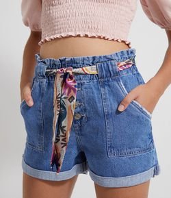 Short Jeans Clochard com Lenço Estampada