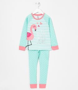 Pijama Longo Infantil Estampa Flamingo - Tam 4 a 14 anos