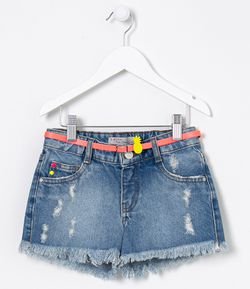 Short Infantil em Jeans com Cinto Neon - Tam 5 a 14 anos