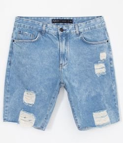 Bermuda Jeans Slim com Puídos 