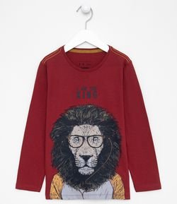 Camiseta Infantil Estampa de Leão de Fone - Tam 5 a 14 anos