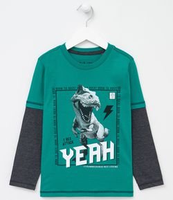 Camiseta Manga Longa Infantil Estampa Dinossauro  - Tam 5 a 14 anos 
