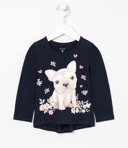 Camiseta Infantil Manga Longa Estampa Cachorro - Tam 1 a 5 anos