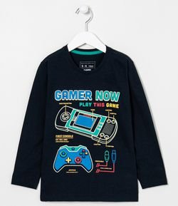 Camiseta Manga Longa Infantil Estampa Gamer - Tam 5 a 14 anos 
