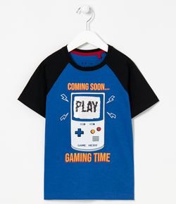 Camiseta Infantil Estampa de Game com Paêtes - Tam 5 a 14 anos