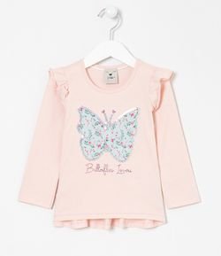 Blusa Infantil com Glitter Estampa de Borboleta Floral - Tam 1 a 5 anos
