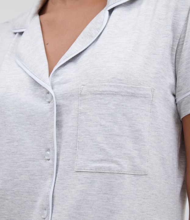 Pijama Americano Manga Curta e Shorts Liso com Bolso Cinza