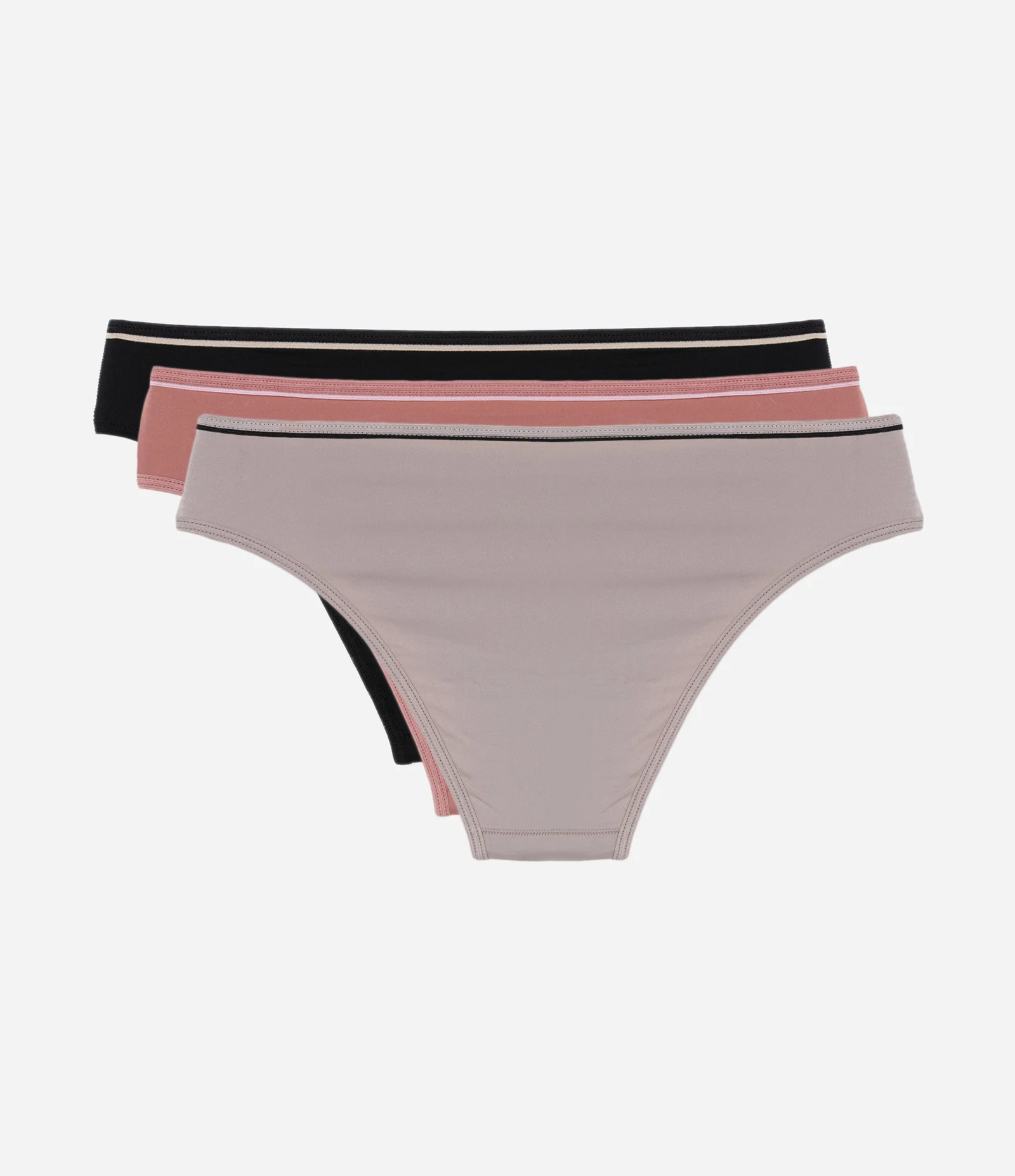 Kit 03 Calcinhas Biquíni em Microfibra com Cós Elástico DelRio Preto/Rosa/Bege 2