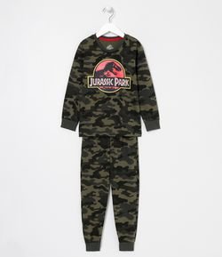 Pijama Infantil Camuflado Estampa Jurassic Park Brilha no Escuro - Tam 5 a 14 anos
