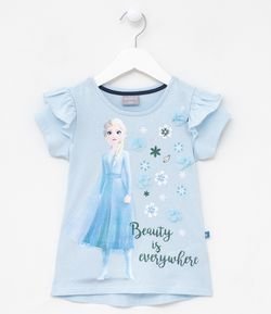 Camiseta Infantil Manga Curta Estampa Elsa com Aplicações - Tam 2 a 10