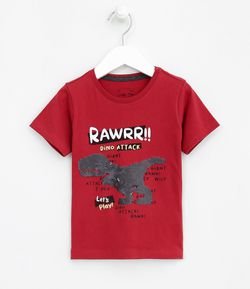 Camiseta Infantil Estampa de Dinossauro com Paêtes - Tam 1 a 5 anos