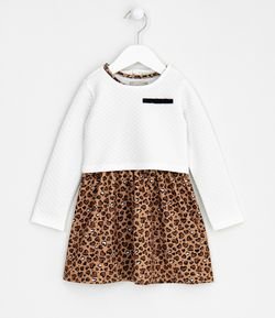 Vestido Infantil Estampa Animal Print com Blusão Sobreposição em Moletom - Tam 1 a 5 anos