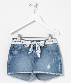 Short Infantil em Jeans com Faixinha Estampada - Tam 5 a 14 anos