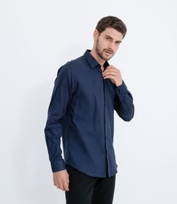 Camisa Slim em Algodão Maquinetado com Manga Longa