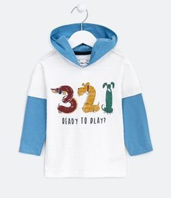 Camiseta Infantil Sobreposta Estampada com Capuz - Tam 1 a 5 anos