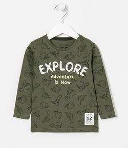 Camiseta Infantil Estampa de Dinossauros Brilha no Escuro - Tam 1 a 5 anos