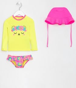 Conjunto Biquíni Infantil Estampa Floral com Porteção UV - Tam 6 12 meses ao 3 anos