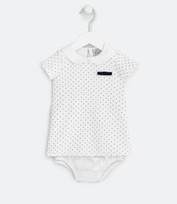 Vestido Infantil Texturizado Poá com Gola Boneca e Calcinha - Tam 0 a 18 meses