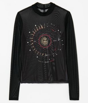 Blusa Manga Longa Estampa Horóscopo em Tule