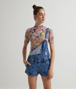 Blusa Cropped Estampada em Tule
