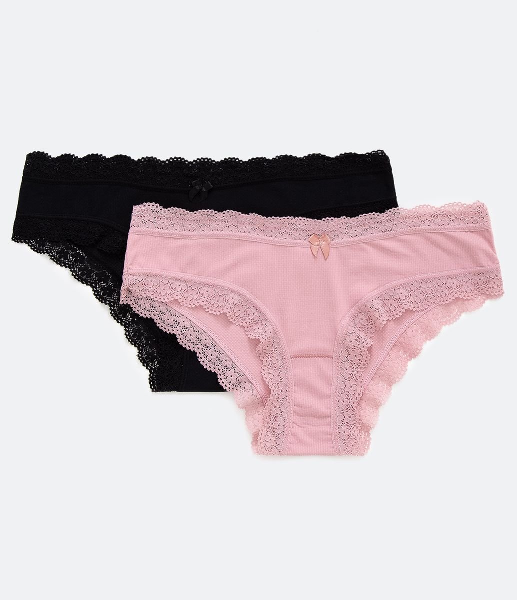 Kit Com 2 Calcinhas Biquini Lisa Com Renda Sortido
