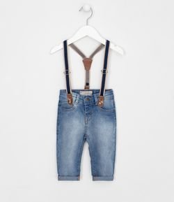 Calça Infantil em Jeans com Suspensorio - Tam 0 a 18 meses