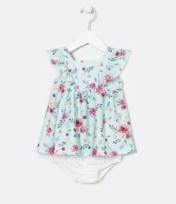 Vestido Infantil com Calcinha e Franzido Estampa Floral - Tam 0 a 18 meses