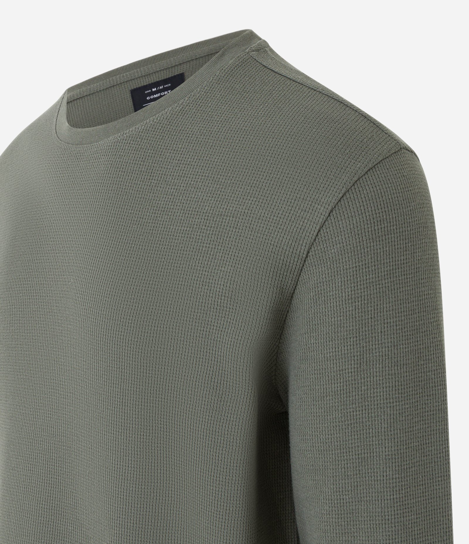 Camiseta Regular em Algodão com Textura Waffle e Manga Longa Verde 6