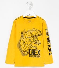 Camiseta Manga Longa Infantil T-Rex - Tam 5 a 14 anos
