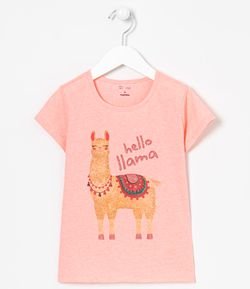 Camiseta Infantil Neon Estampa Lhama com Glitter - Tam 5 a 14 anos