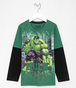 Camiseta Infantil Sobreposta Estampa do Hulk - Tam 4 a 10 anos