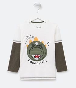 Camiseta Infantil Manga Longa Estampa Dino - Tam 1 a 5
