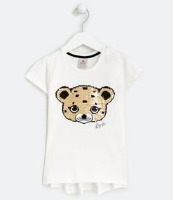 Camiseta Infantil Estampa de Tigre com Paêtes - Tam 5 a 14 anos
