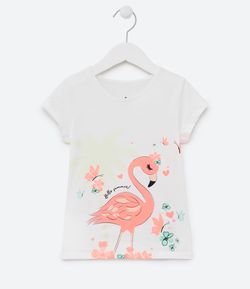 Blusa Infantil Estampa de Flamingo - Tam 5 a 14 anos