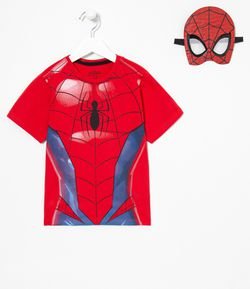 Camiseta Infantil Estampa Interativa Corpo do Homem Aranha e Máscara - Tam 3 a 10 anos