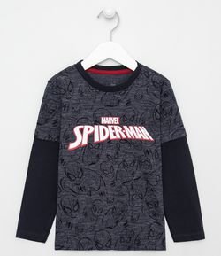 Camiseta Infantil com Manga Sobreposta Estampa Homem Aranha  - Tam 3 a 10 anos