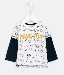 Camiseta Infantil Sobreposta Estampa de Cachorrinhos - Tam 0 a 18 meses