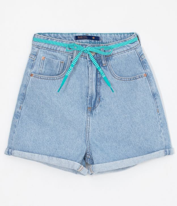 Short Mom em Jeans com Cinto-Cadarço e Barra Dobrada Azul 5