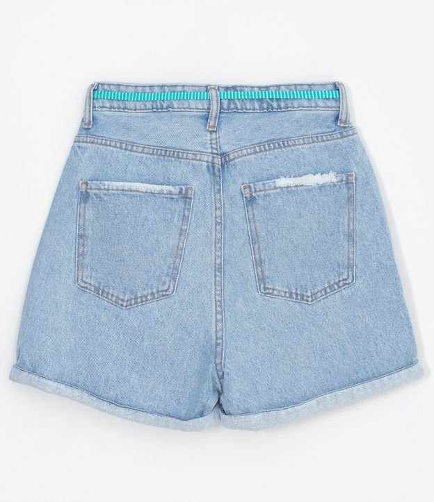 Short Mom em Jeans com Cinto-Cadarço e Barra Dobrada Azul 6
