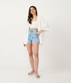 Short Mom em Jeans com Cinto-Cadarço e Barra Dobrada