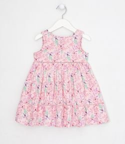 Vestido Infantil Fit Regata em Viscose Estampa Botânica - Tam 1 a 5 anos
