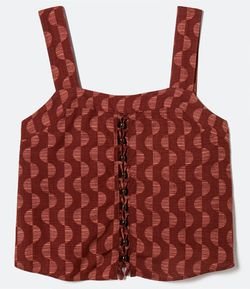 Blusa Regata com Estampa Geométrica e Detalhe Trançado