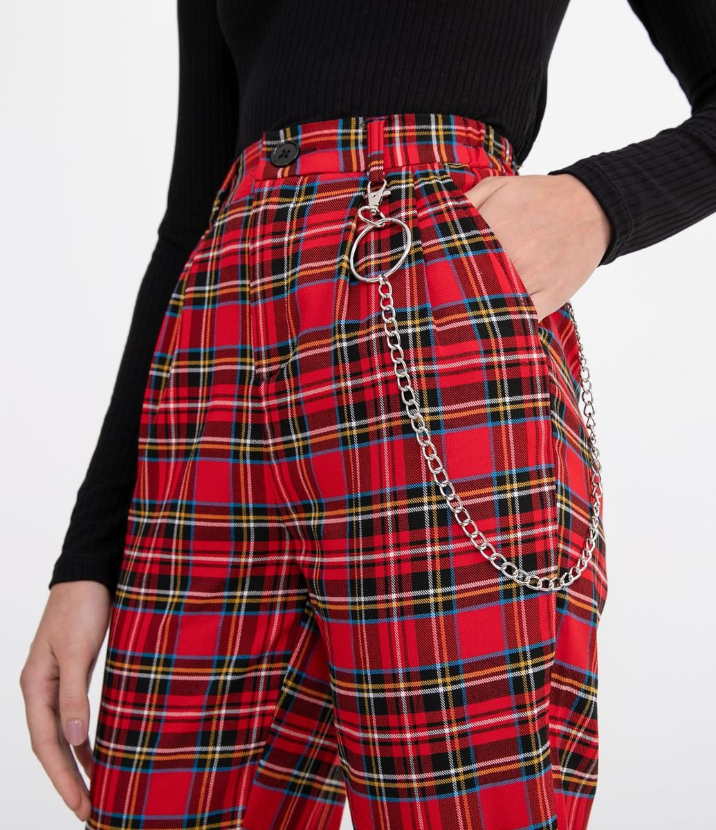 Calça Xadrez Alfaiataria Vermelho Renner