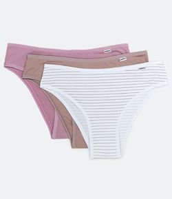 Kit com 3 Calcinhas Biquíni de Microfibra Lisas e Listrada DelRio
