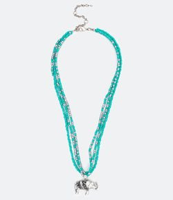 Colar em Camadas com Miçangas e Pingente de Elefante