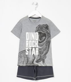 Pijama Infantil Curto Estamoa Dino Rock Star - Tam 5 a 14 anos