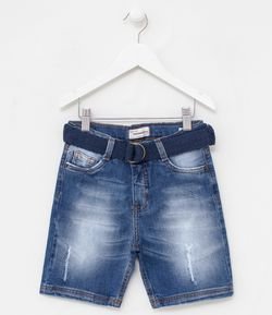Bermuda Infantil em Jeans com Cinto - Tam 5 a 14 anos